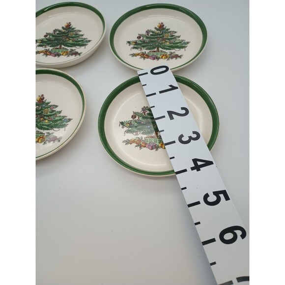 Vintage Spode Christmas Tree England Butter Pat/Trinket Dish 3" S3324 - 4 count - Picture 3 of 5